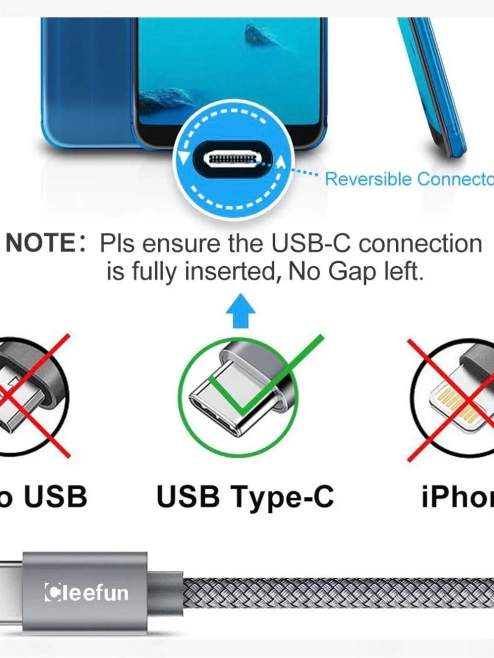 USB-A to USB-C Charging Cable - Gray Braided (2-Pack)